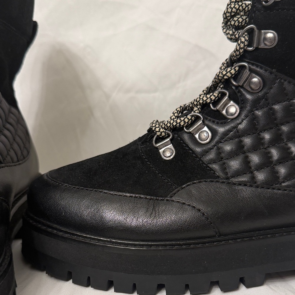 Black Quilted Combat Boots - Picture 3 of 12